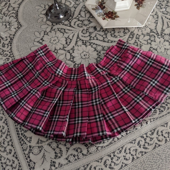 Vintage Rare Retro Micro Mini School Girl Skirt Pink Plaid Costume Preppy - Picture 1 of 8